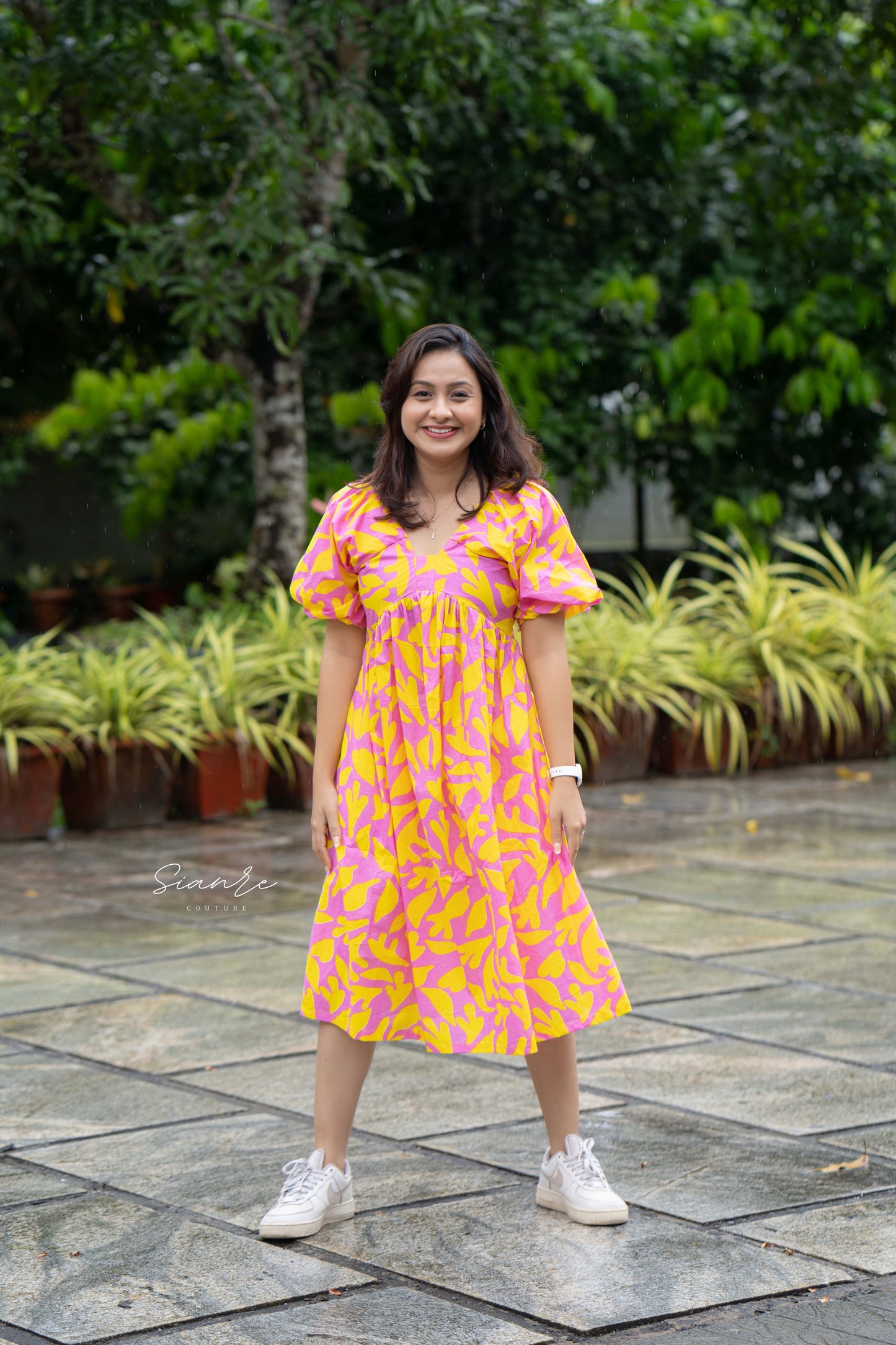 Pink & Yellow Printed Poplin Dress