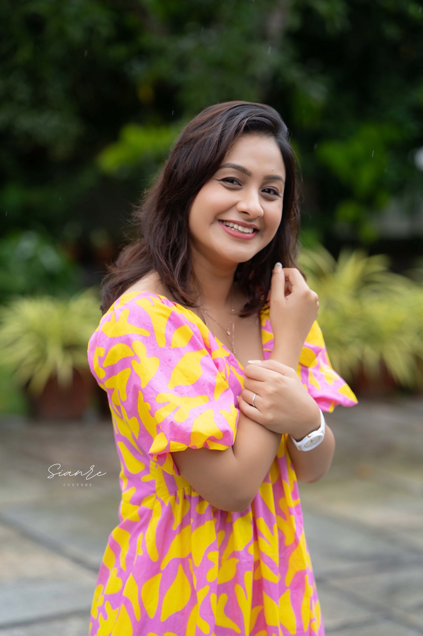 Pink & Yellow Printed Poplin Dress