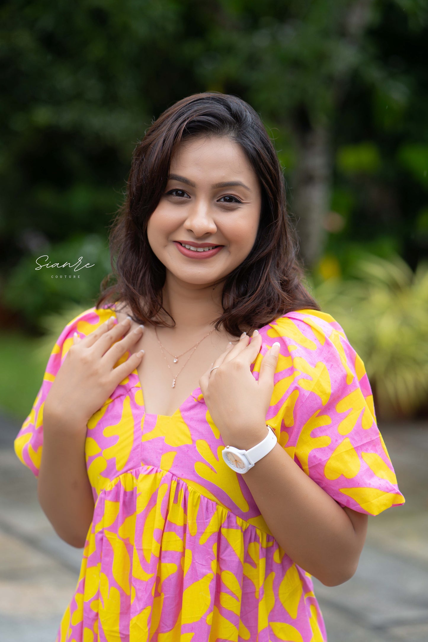 Pink & Yellow Printed Poplin Dress