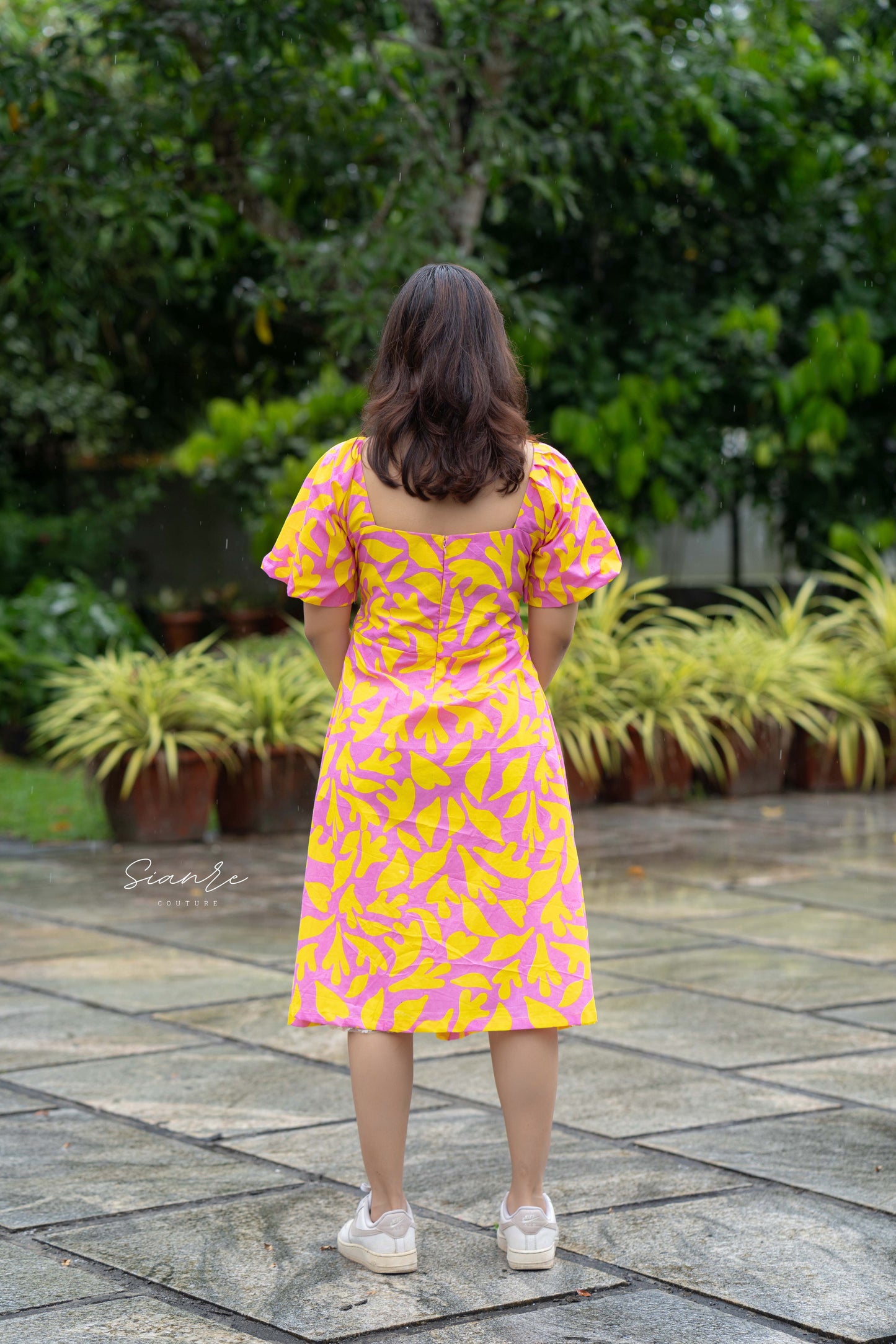 Pink & Yellow Printed Poplin Dress