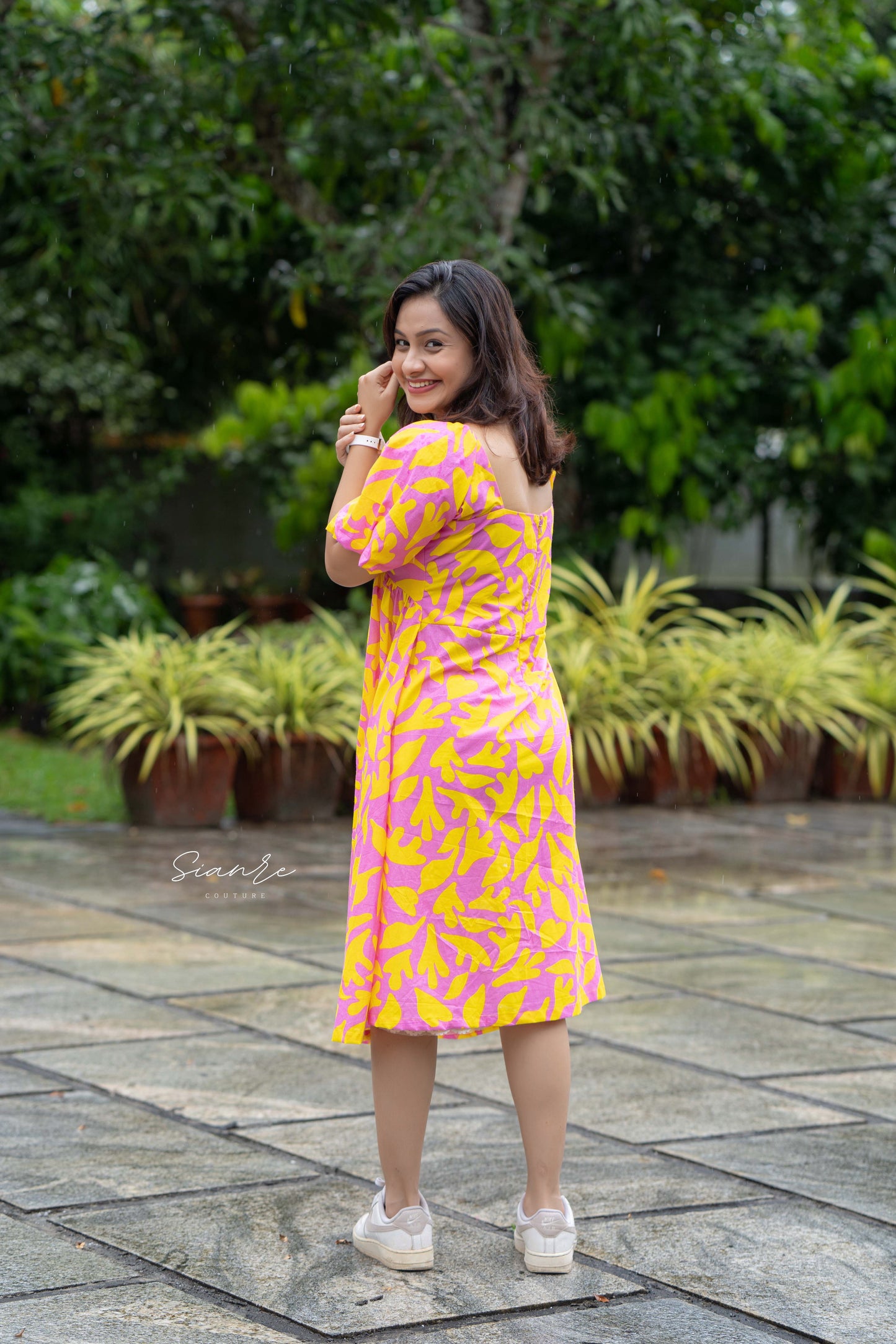 Pink & Yellow Printed Poplin Dress