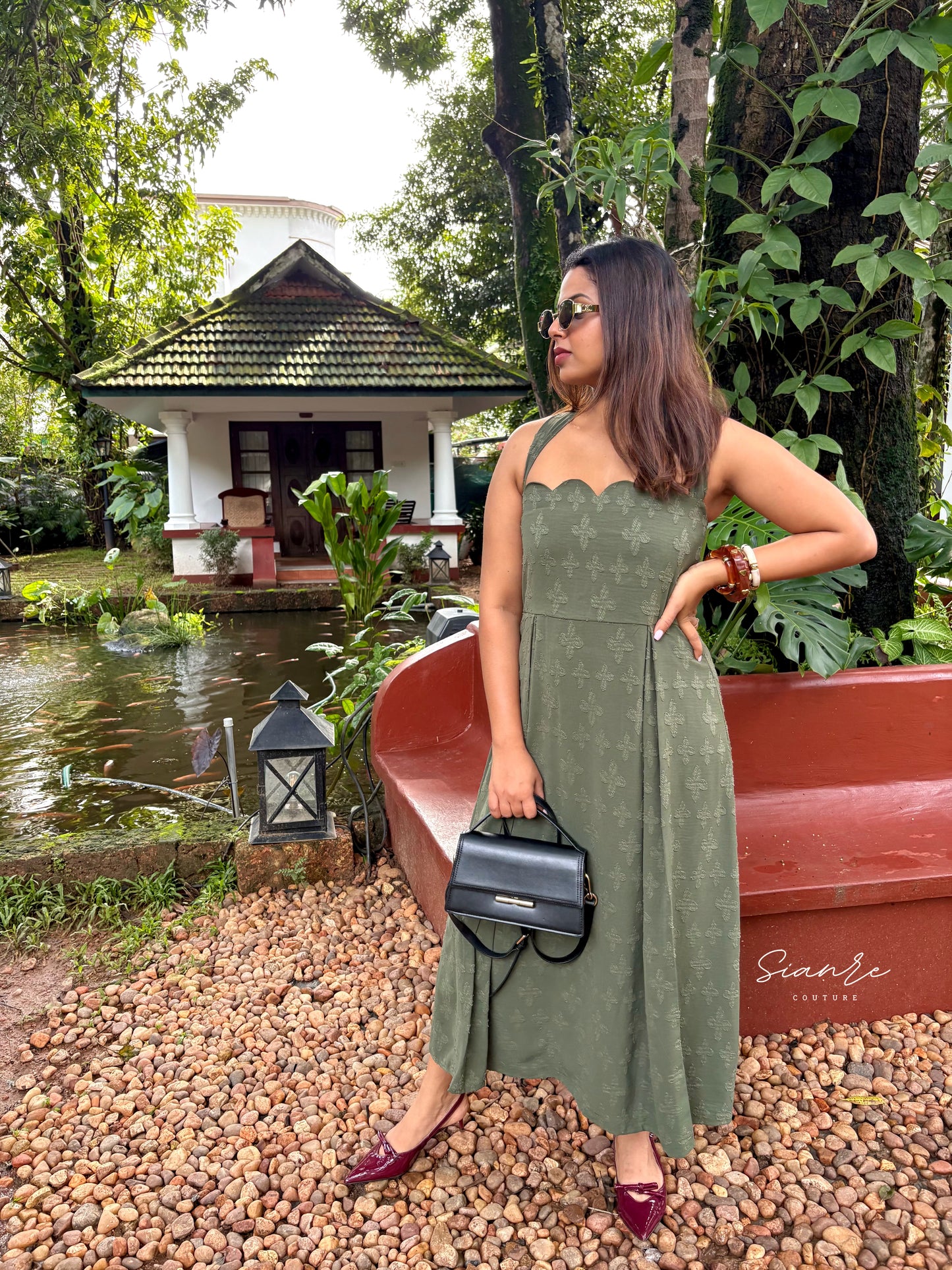 Olive Scallop Neck Dress