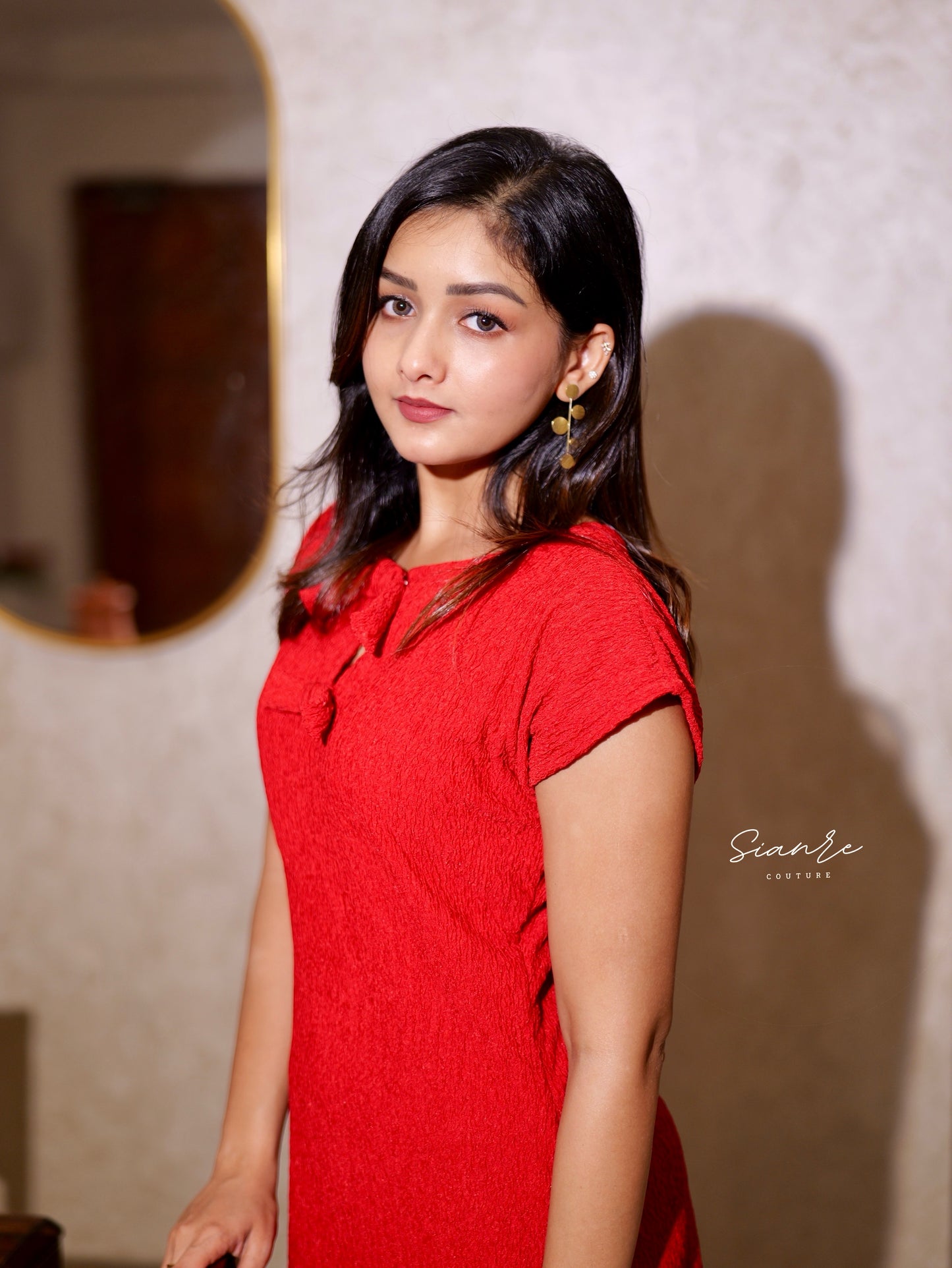 Red Crinkled Lycra Dress
