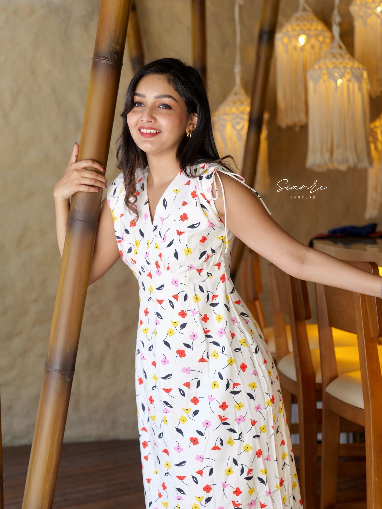 White multi colour print dress