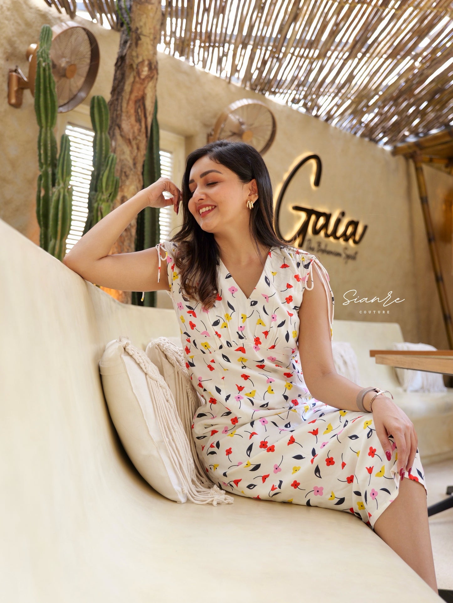 White Multi Print A-line Dress