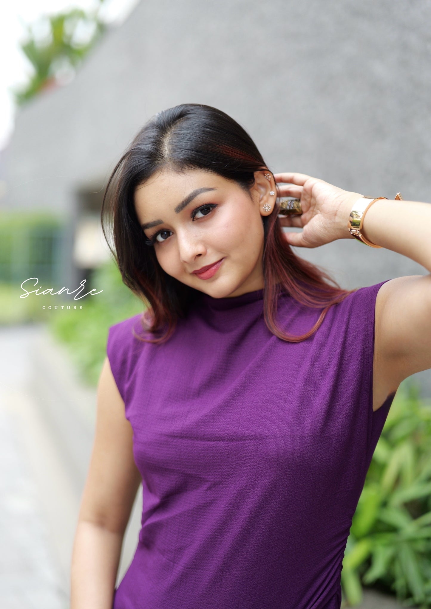 Plum Textured Draped Dress