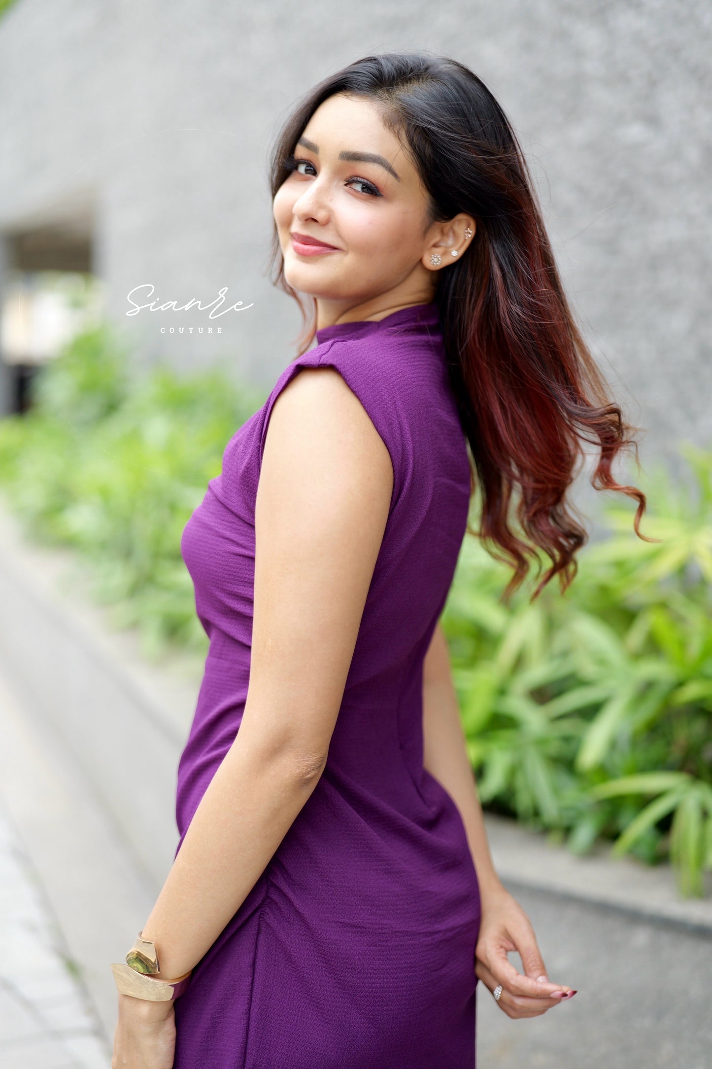 Plum Textured Draped Dress