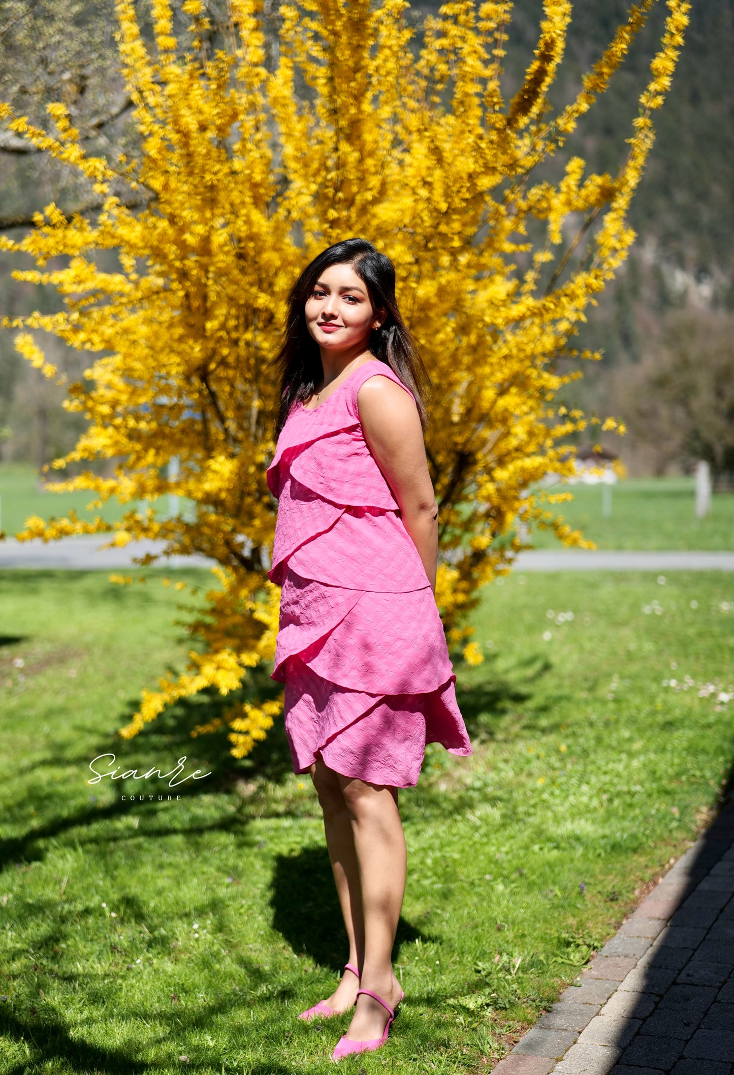 Pink Tiered Ruffle Sleeveless Dress