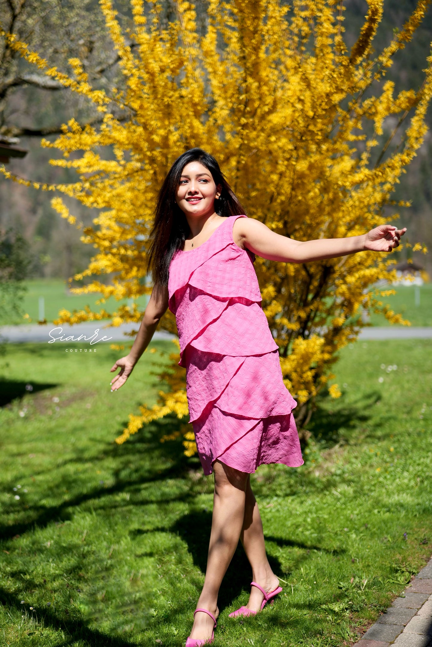 Pink Tiered Ruffle Sleeveless Dress