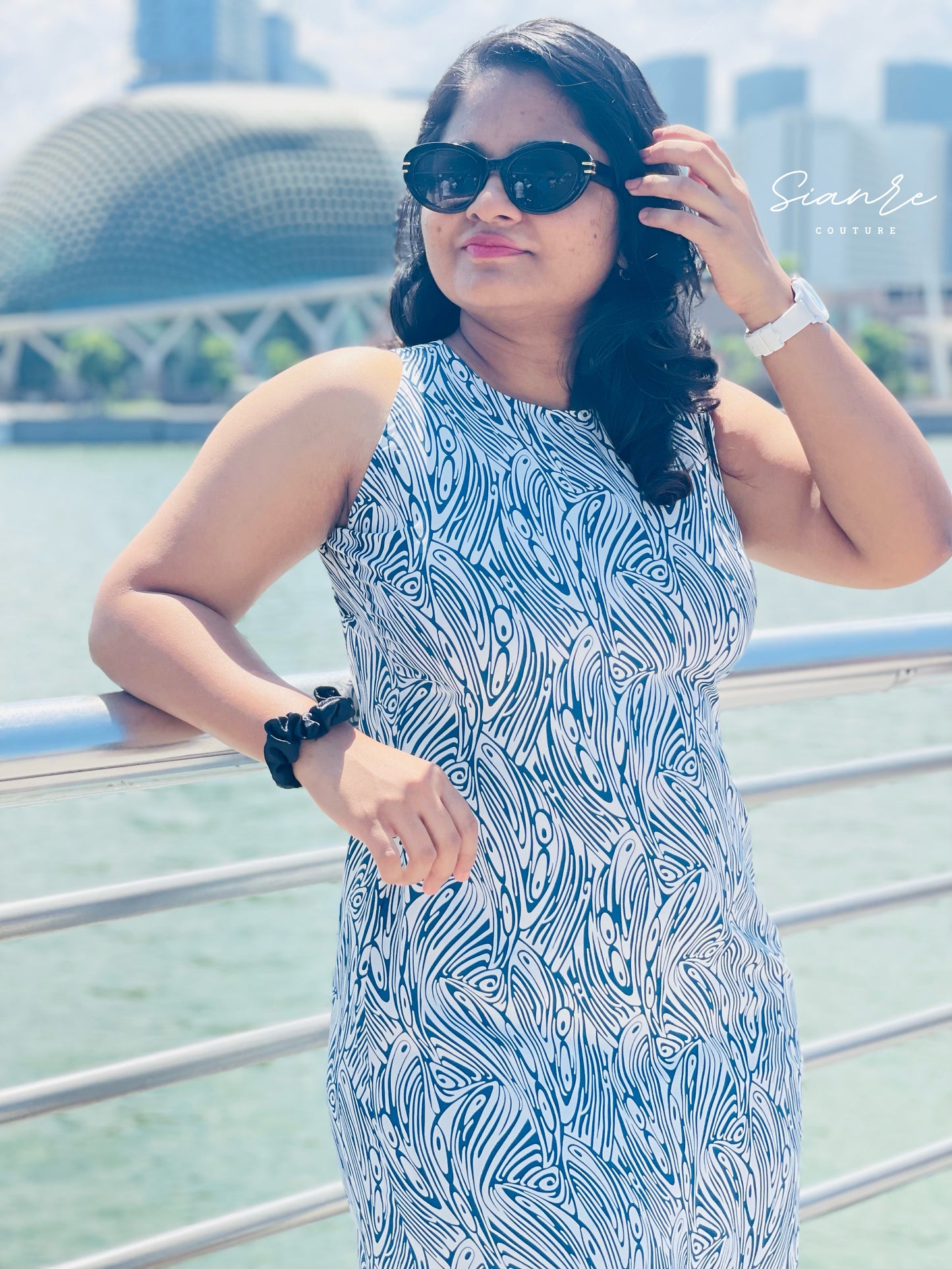 Blue Abstract Print Mini Dress