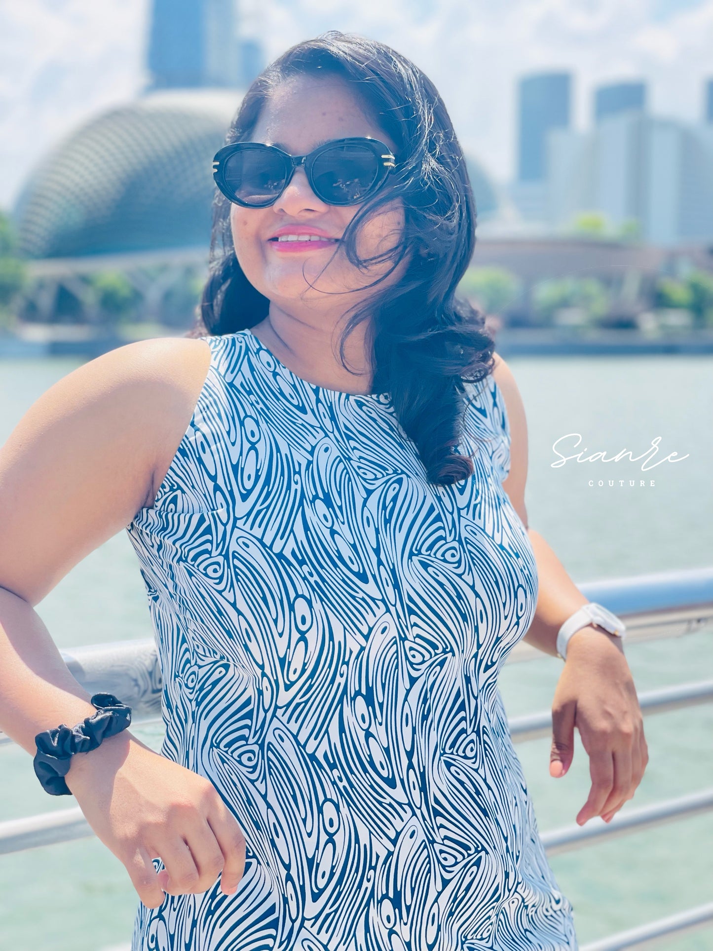 Blue Abstract Print Mini Dress