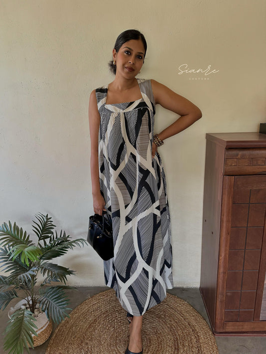 Black and White Printed Maxi Dress