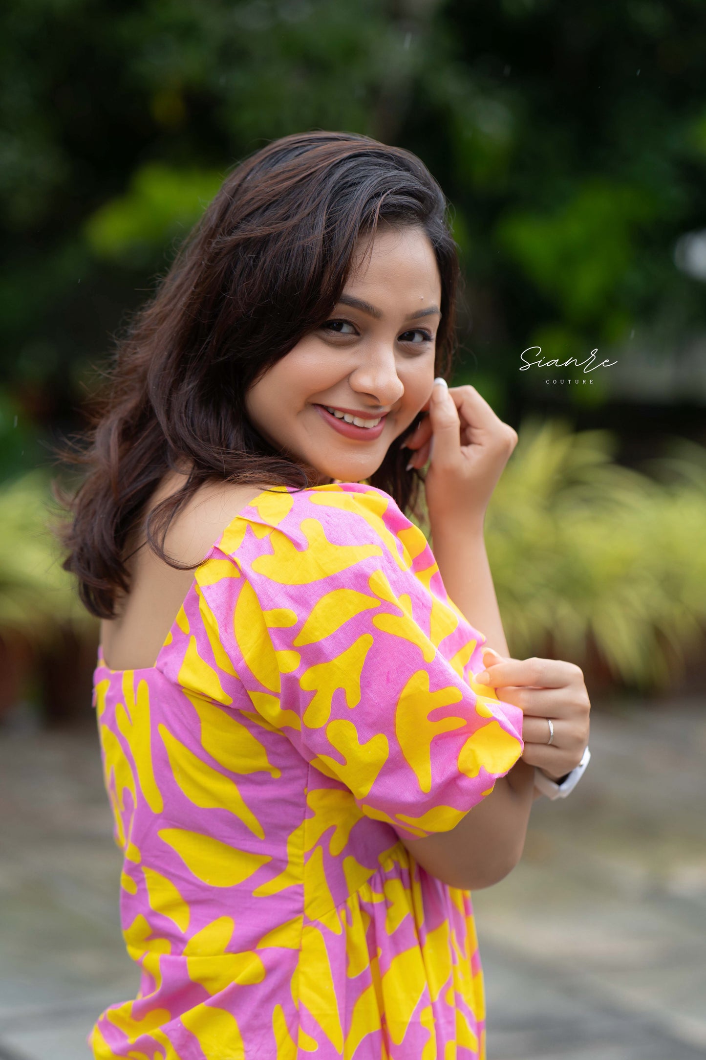 Pink & Yellow Printed Poplin Dress