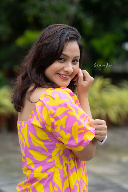 Pink & Yellow Printed Poplin Dress