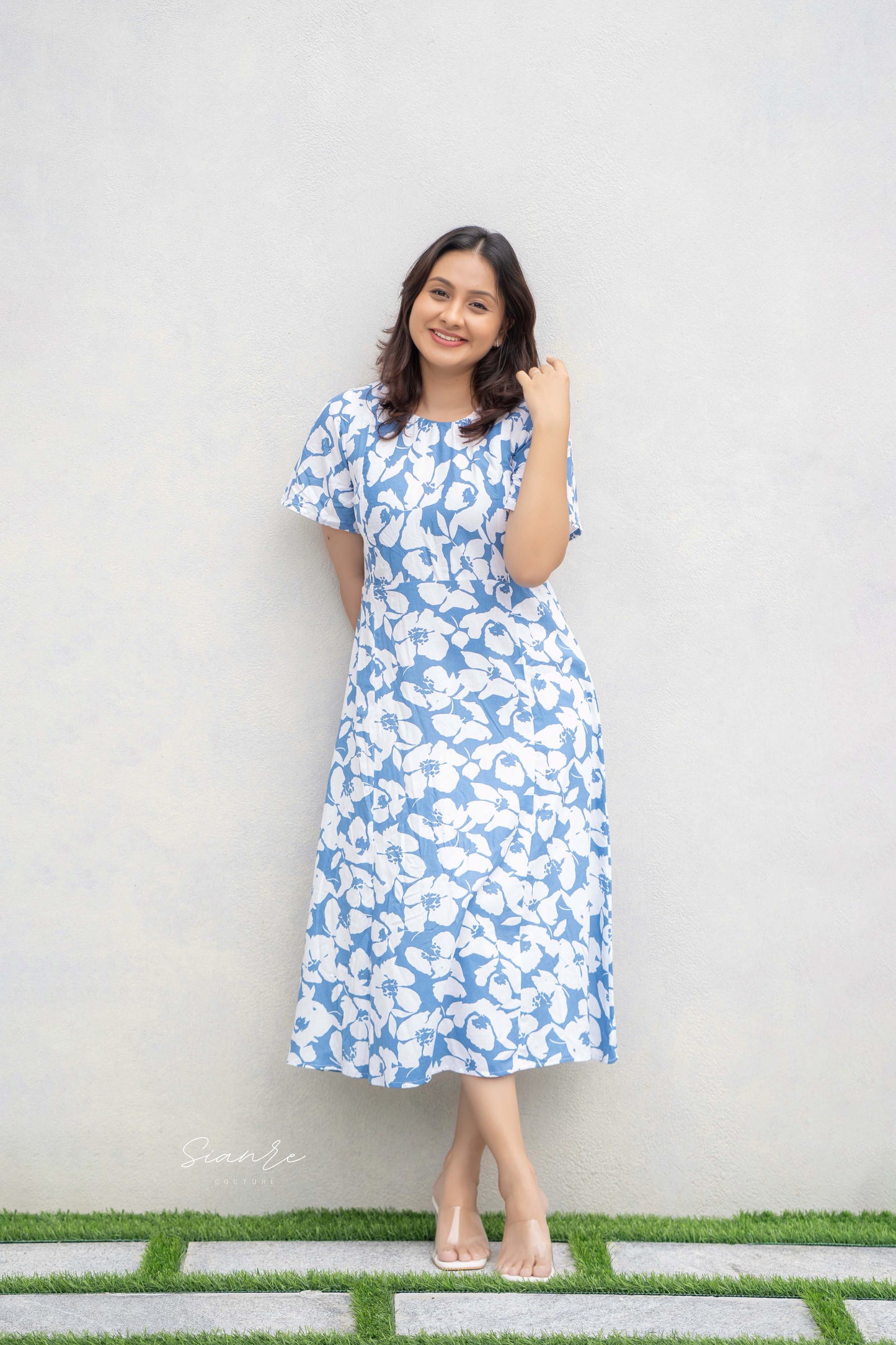 Blue Blossom Breeze Midi Dress