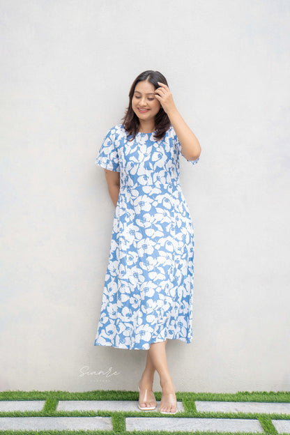Blue Blossom Breeze Midi Dress