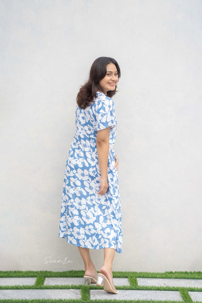 Blue Blossom Breeze Midi Dress
