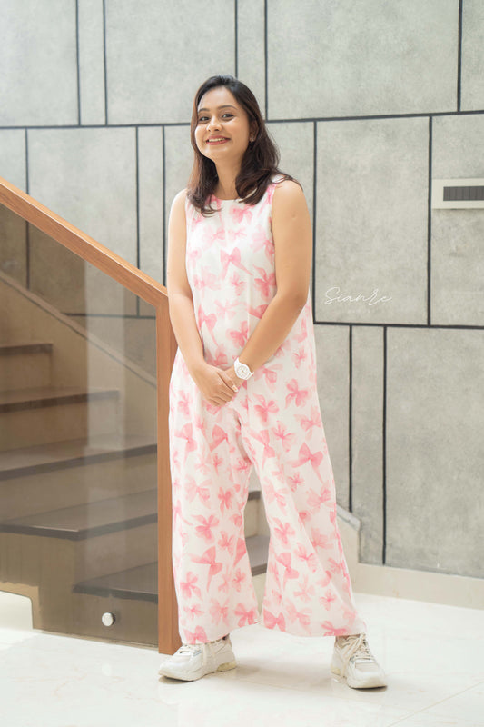 Blush Bow Cotton Jumpsuit