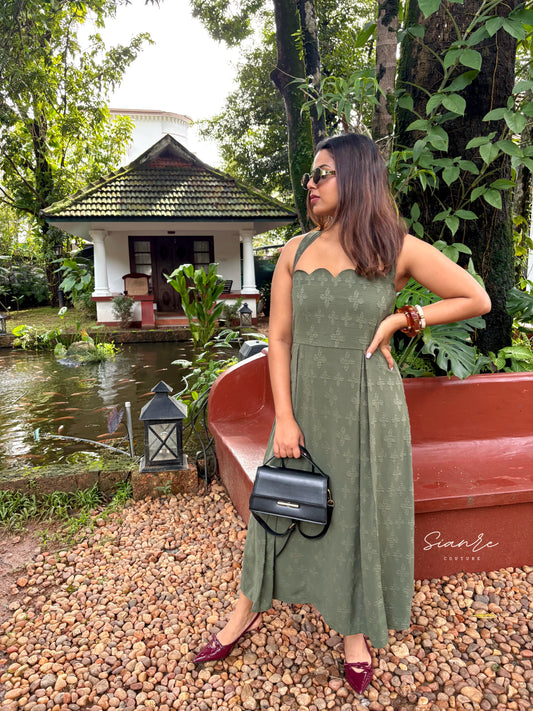 Olive Scallop Neck Dress