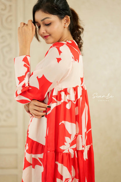 Cherry Red Tiered Midi Dress