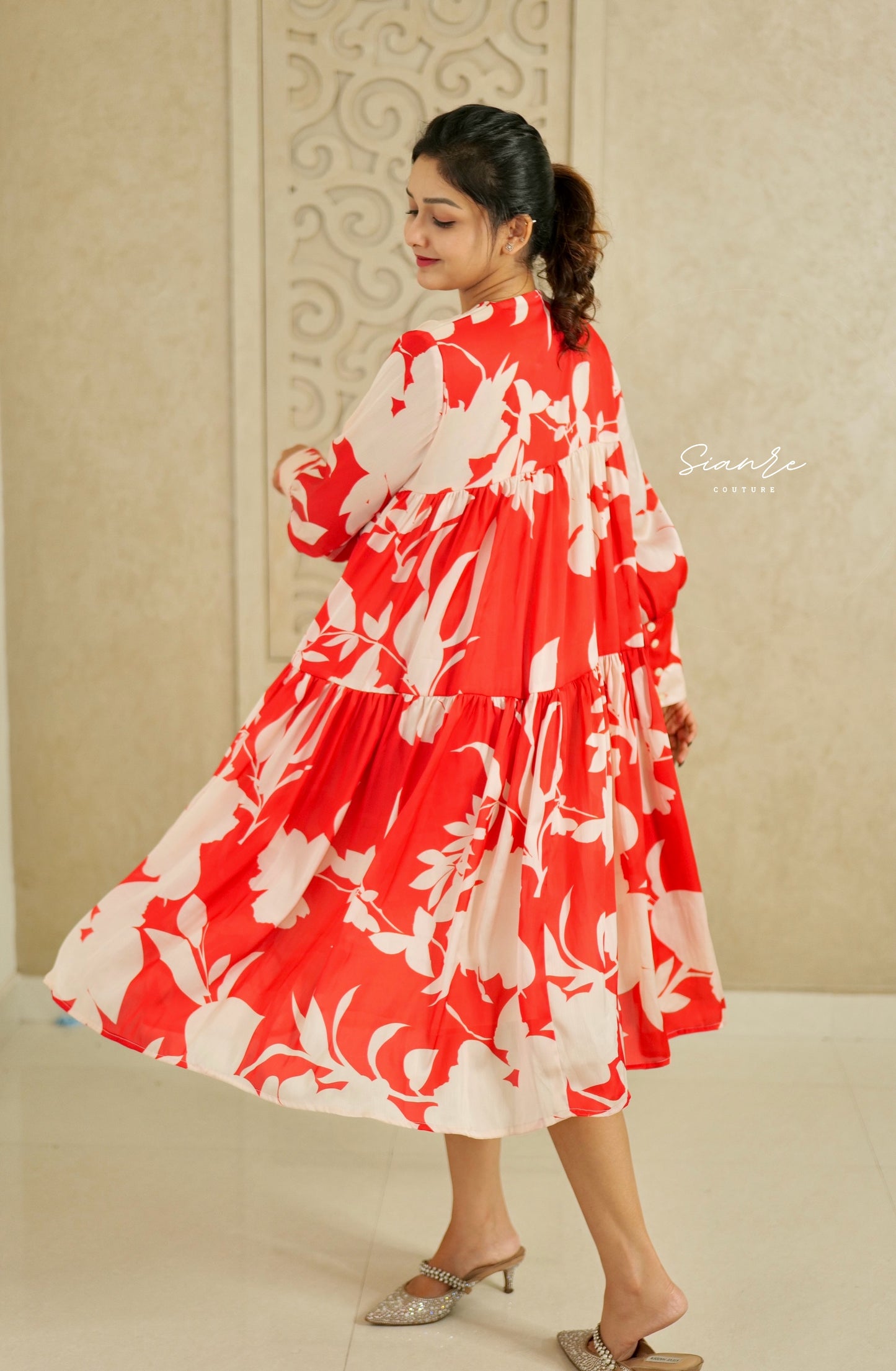 Cherry Red Tiered Midi Dress