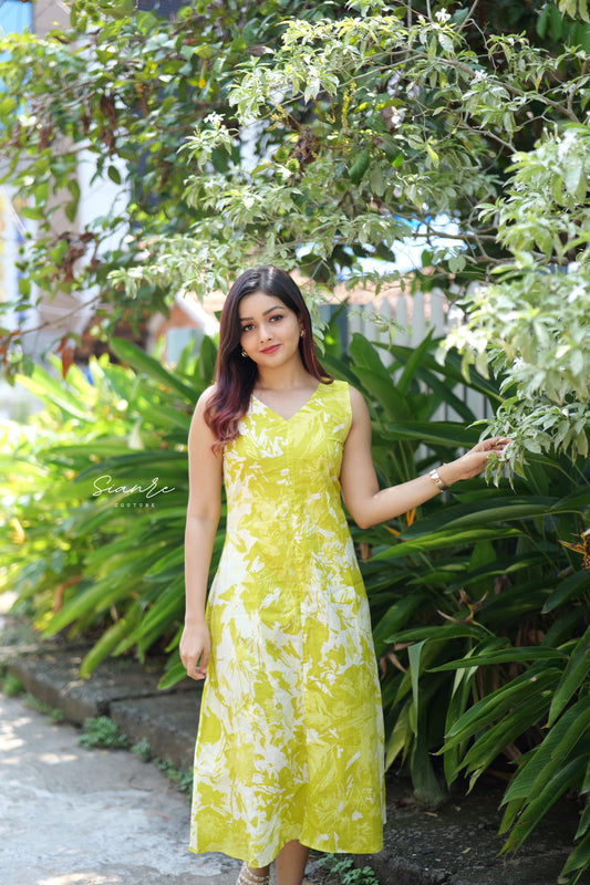 Lime Yellow Printed Midi Dress