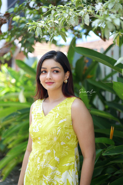 Lime Yellow Printed Midi Dress