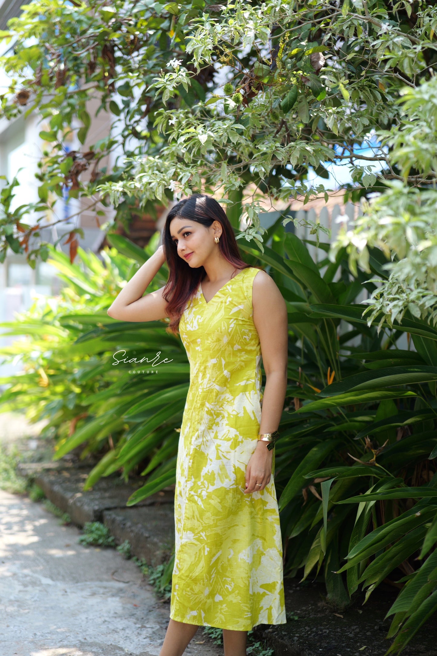 Lime Yellow Printed Midi Dress