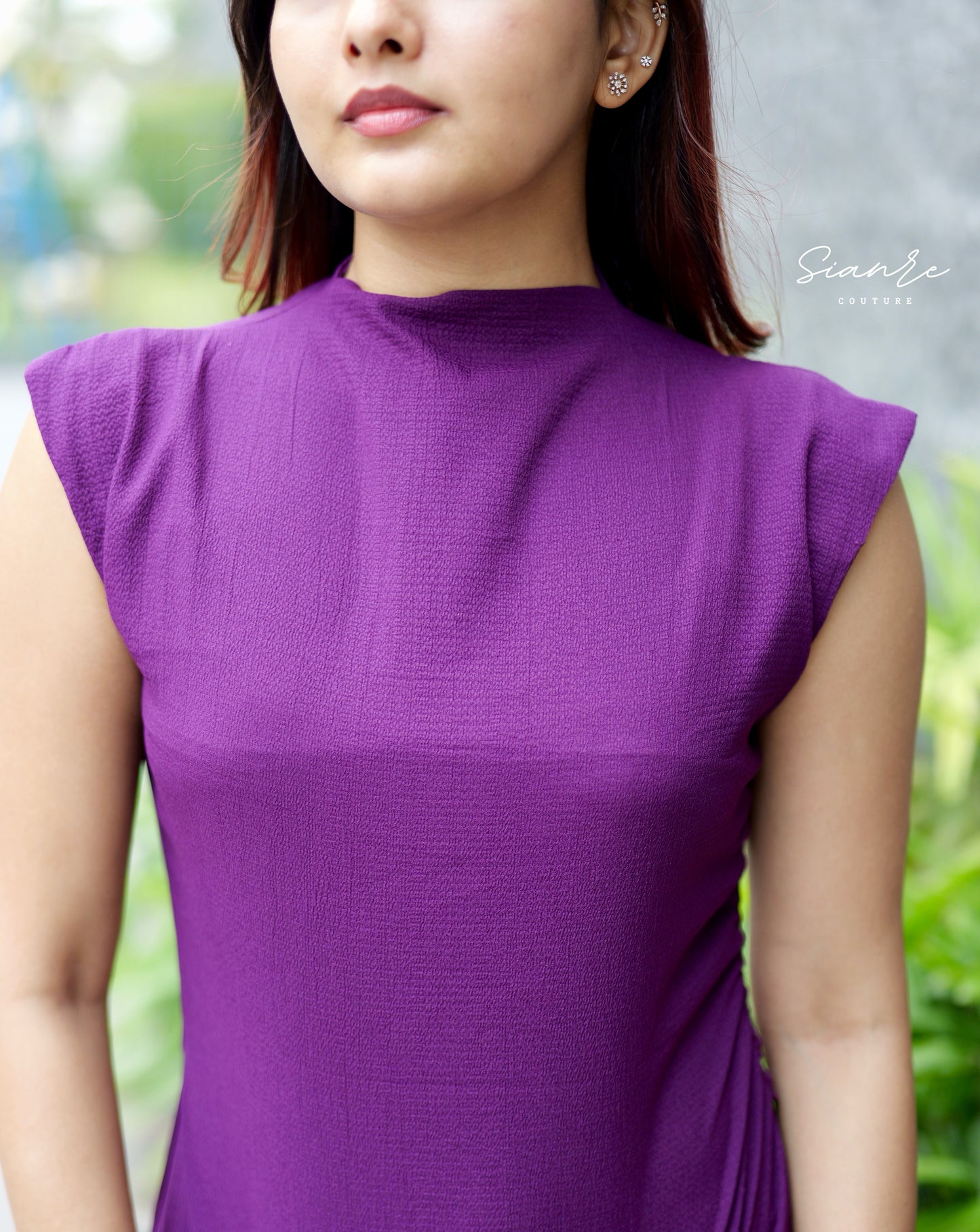 Plum Textured Draped Dress