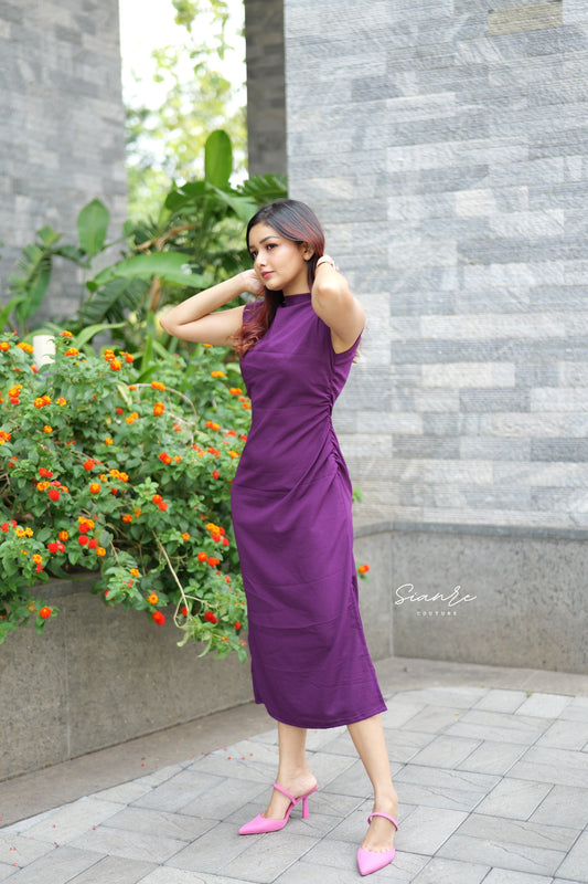 Plum Textured Draped Dress