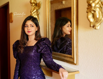 Purple Floral Knit Party Dress