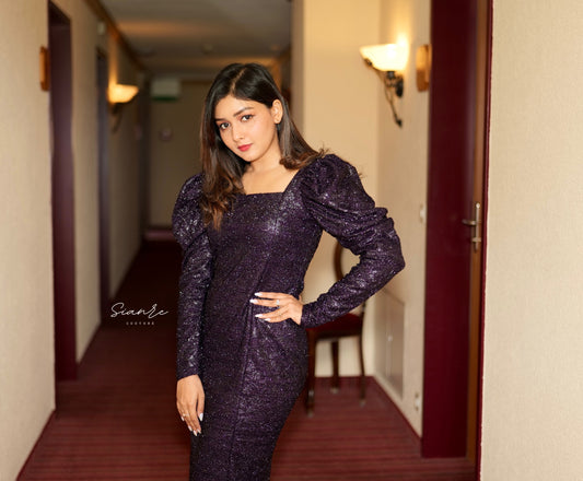 Purple Floral Knit Party Dress