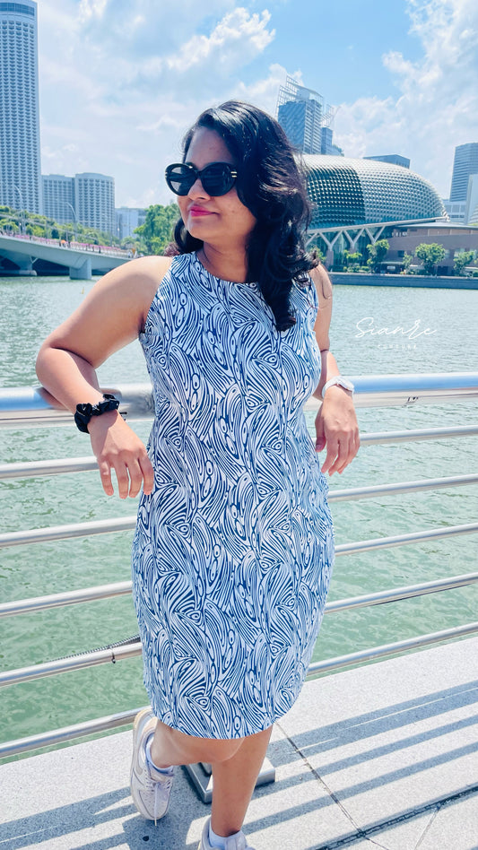 Blue Abstract Print Mini Dress