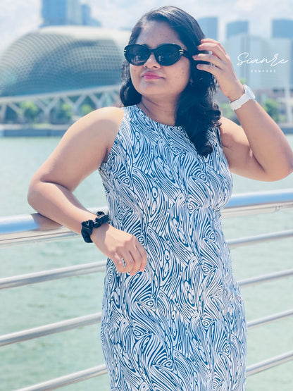 Blue Abstract Print Mini Dress
