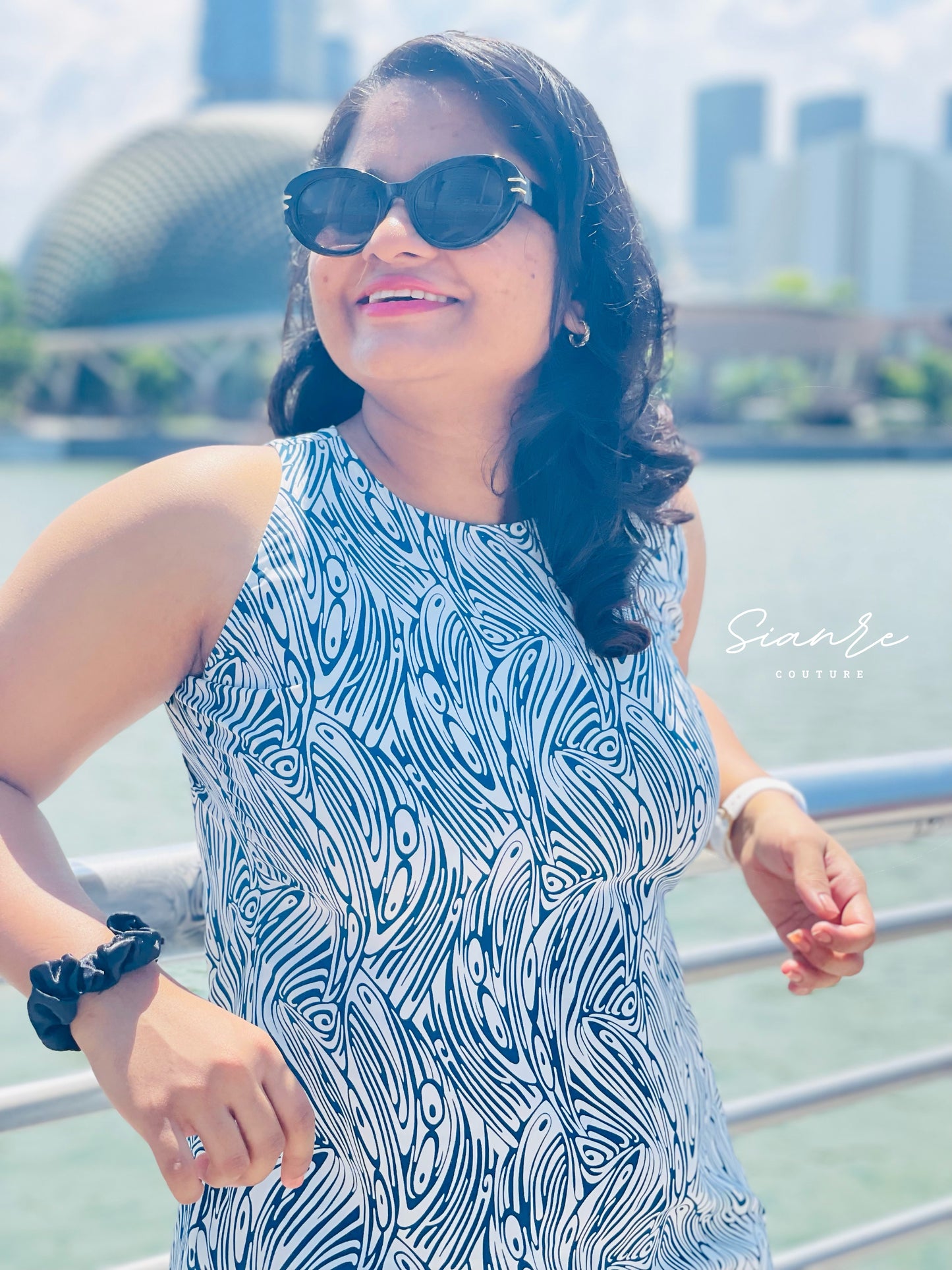Blue Abstract Print Mini Dress